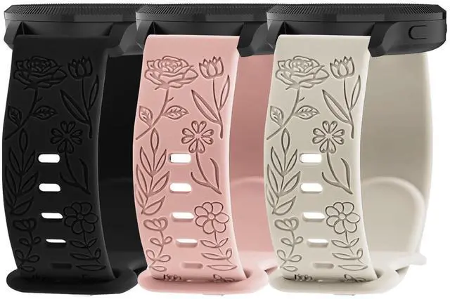 Main image of 3 Pack 22mm Flower Pattern Bands Compatible with Garmin Venu 4 45mm/Venu 3/Venu 2/Vivoactive 4/Forerunner 745/265/255/255 Music, Soft Silicone Floral Engraved Sport Strap for Women Men