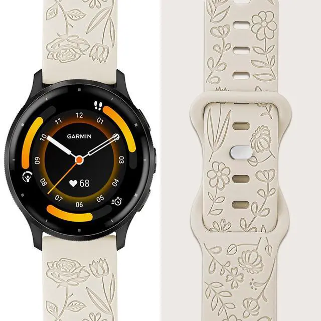 Alt view image 3 of 7 - 3 Pack 22mm Flower Pattern Bands Compatible with Garmin Venu 4 45mm/Venu 3/Venu 2/Vivoactive 4/Forerunner 745/265/255/255 Music, Soft Silicone Floral Engraved Sport Strap for Women Men