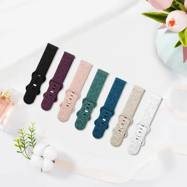 Alt view image 7 of 7 - 3 Pack 22mm Flower Pattern Bands Compatible with Garmin Venu 4 45mm/Venu 3/Venu 2/Vivoactive 4/Forerunner 745/265/255/255 Music, Soft Silicone Floral Engraved Sport Strap for Women Men