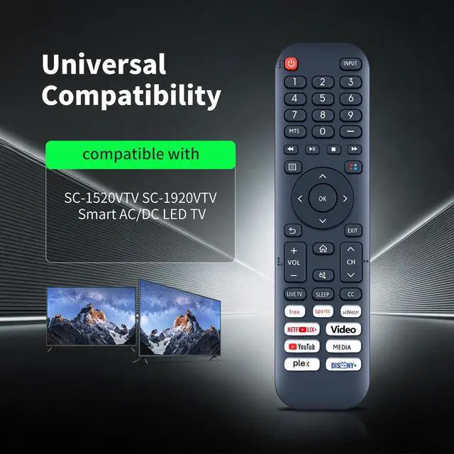 Alt view image 2 of 7 - Replacement Remote for Supersonic LED SMART TV SC-1520VTV SC-2426SDVD | Also for SC-1920VTV SC-2420VTV SC-1926DVD SC-3226SDVD SC-3220VTV Models