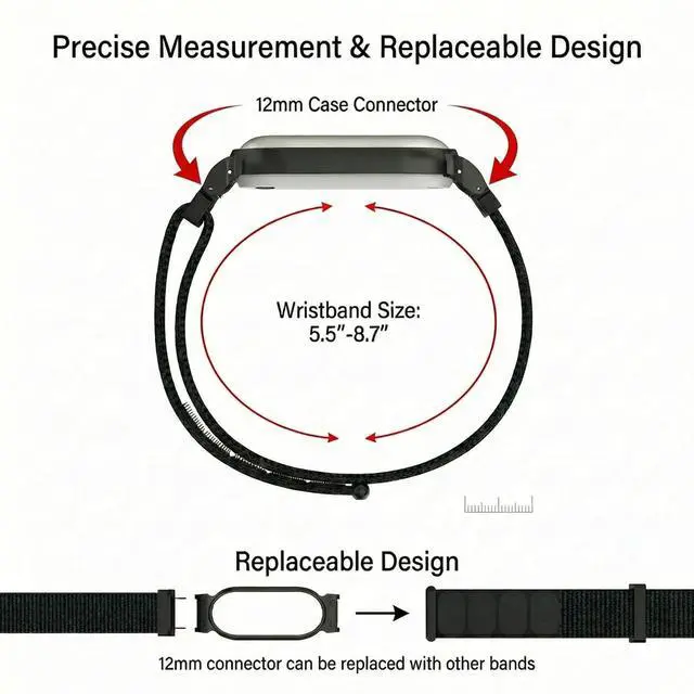 Alt view image 5 of 7 - Wristband for Plaud NotePin(S), Metal Case and Breathable Nylon Band, Zinc-Alloy Case for Secure Fit Anti-Drop, 12mm Connector, Adjustable Wrist Strap, Fits 5.5 to 8.7 inch wrist