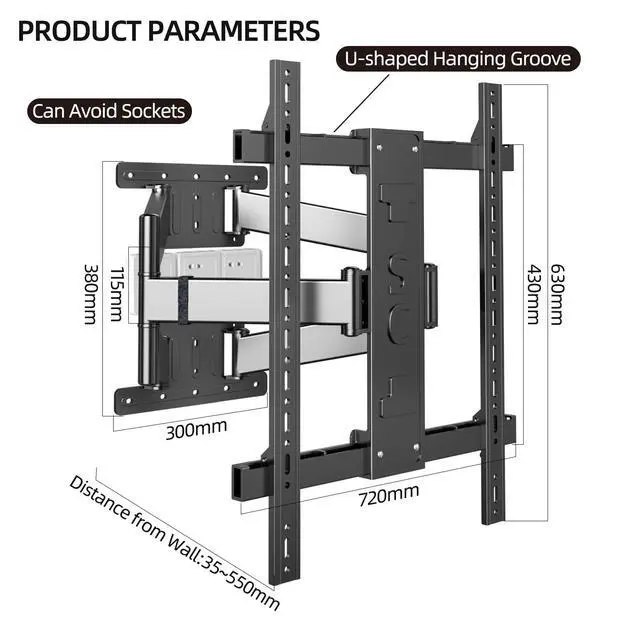 Alt view image 2 of 6 - Corner TV Wall Mount for 50-90 inch TVs,Heavy Duty Holds 154 lbs | Ultra Slim 1.38" Low Profile Full Motion TV Mount, Long Extension Arm with Swivel & Tilt, Max VESA 650x600
