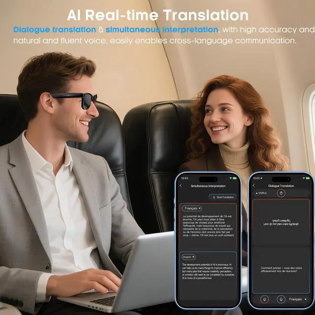 Alt view image 3 of 7 - AI Smart Camera Glasses with 4K Ultra-Wide Anti-Shake Camera,HD1080P Videos, Vlog Recording, AI Translation, AI Voice Assistant, Open Ears, Wi-Fi Transmission, Music Control Sunglasses