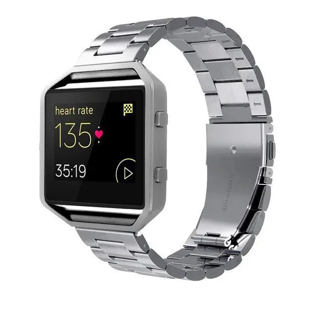 Alt view image 2 of 6 - Women Men Stainless Steel Band Strap with Stailess Steel Frame Compatible with Fitbit Blaze, Match Link Removal Tool, Silver