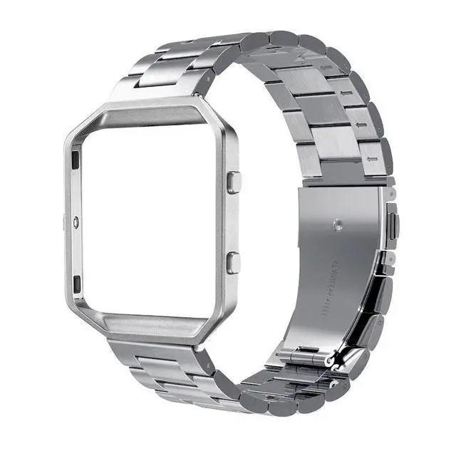 Main image of Women Men Stainless Steel Band Strap with Stailess Steel Frame Compatible with Fitbit Blaze, Match Link Removal Tool, Silver