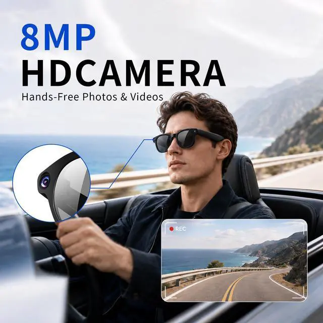 Alt view image 4 of 4 - AI Smart Glasses with 8MP Camera 4K Video Recording Anti-Shake | Open Ear Bluetooth Glasses for Men Women, AI Voice Control Translation, Outdoor Sports Cycling Travel