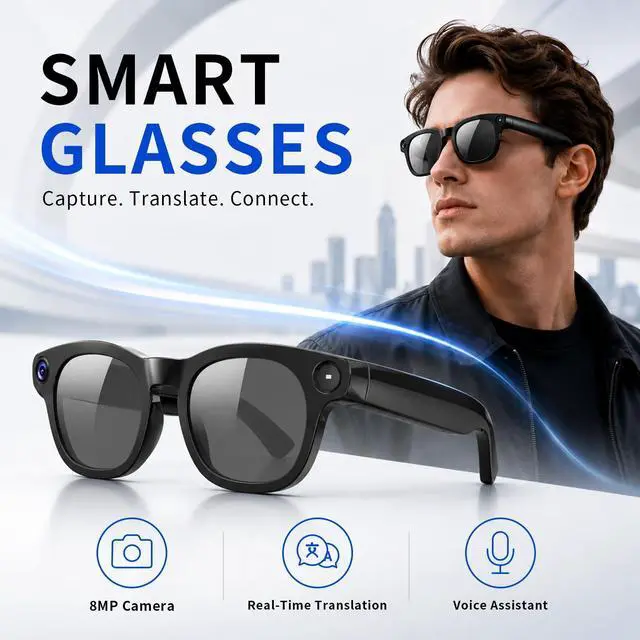 Alt view image 2 of 4 - AI Smart Glasses with 8MP Camera 4K Video Recording Anti-Shake | Open Ear Bluetooth Glasses for Men Women, AI Voice Control Translation, Outdoor Sports Cycling Travel