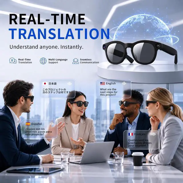 Alt view image 2 of 6 - Smart Glasses with Camera & AI, 8MP Photo/Video Recording Glasses with Stabilization, Live Translation Voice Control, Bluetooth Music, Type-C Charging, for Outdoor Cycling Recording with Clear Lenses