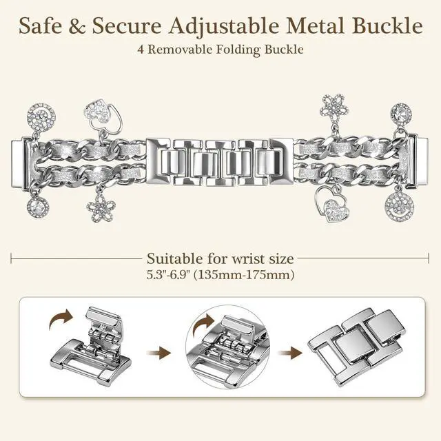 Alt view image 3 of 7 - 22mm Stylish Metal Band Compatible with Garmin Vivoactive 4/Venu4 45mm/Venu 3/Venu 2, Pretty Chain Strap Compatible with Forerunner 265/255/745
