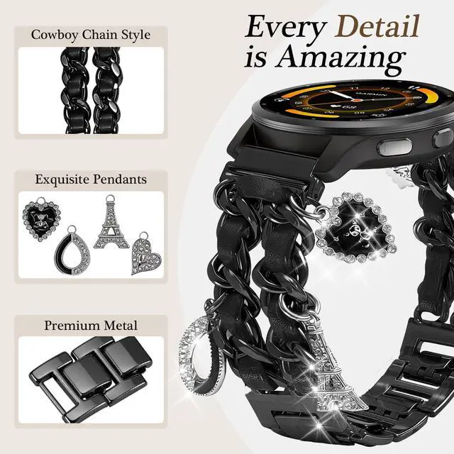 Alt view image 2 of 7 - 22mm Stylish Metal Band Compatible with Garmin Vivoactive 4/Venu4 45mm/Venu 3/Venu 2, Pretty Chain Strap Compatible with Forerunner 265/255/745