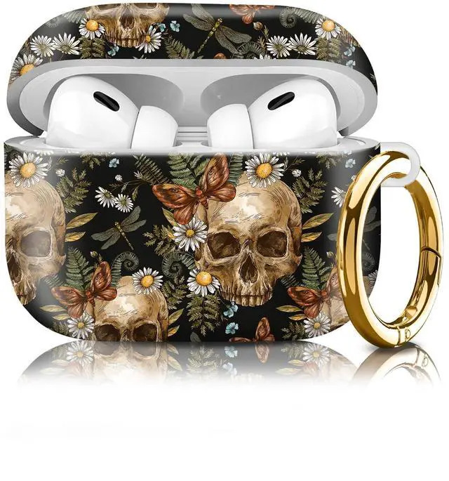 Main image of Compatiable for AirPod Pro 2nd/1st Generation Case,Lightweight & Durable Resistant Hard Case with Keychain,Stylish Design AirPod Case Cover for Women(Vintage Floral Butterfly Skull)