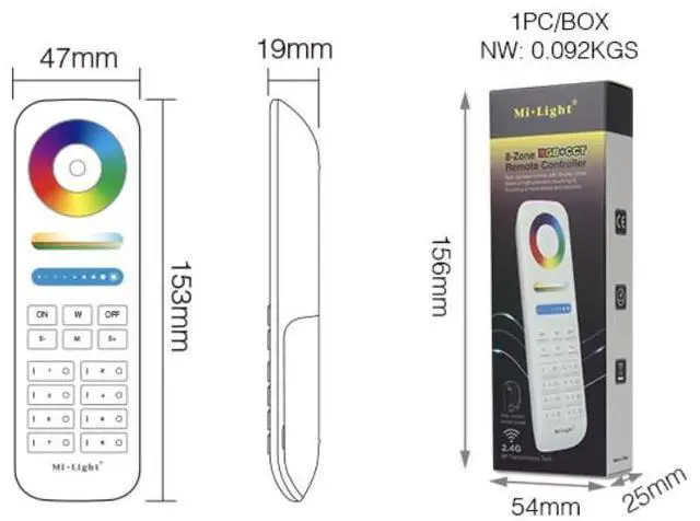 Alt view image 7 of 7 - FUT089-B 8-Zone RGB+CCT Remote 2.4GHz, Wireless LED Remote Controller, 8 Independent Zones Full Color & Tunable White, Battery Not Included