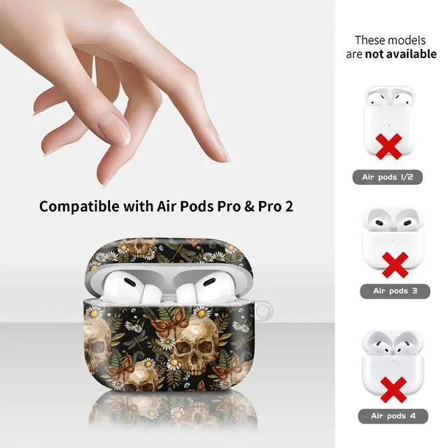 Alt view image 6 of 6 - Compatiable for AirPod Pro 2nd/1st Generation Case,Lightweight & Durable Resistant Hard Case with Keychain,Stylish Design AirPod Case Cover for Women(Vintage Floral Butterfly Skull)