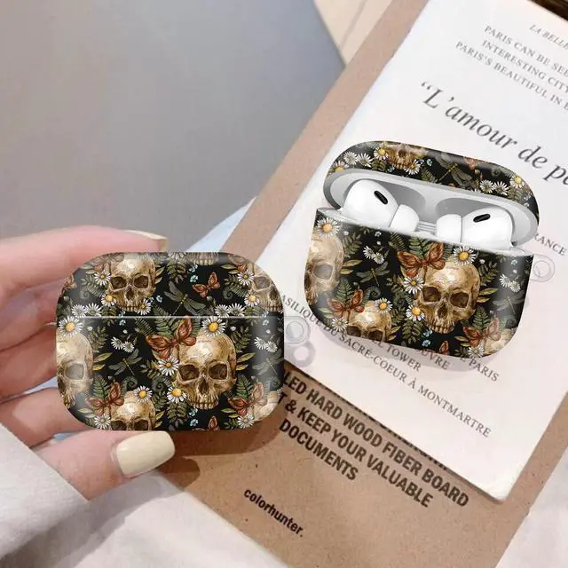 Alt view image 5 of 6 - Compatiable for AirPod Pro 2nd/1st Generation Case,Lightweight & Durable Resistant Hard Case with Keychain,Stylish Design AirPod Case Cover for Women(Vintage Floral Butterfly Skull)