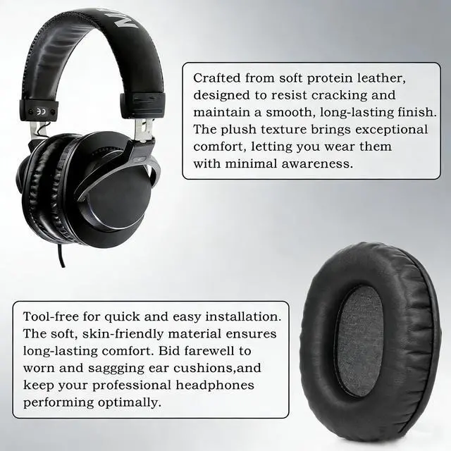 Alt view image 5 of 7 - Replacement Earpads for Tascam TH-300X TH-200X Headset, Black | Ear Cushions Protein Leather,Memory Foam, High Density