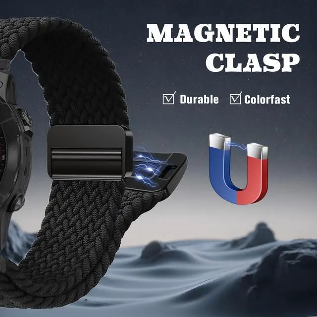 Alt view image 4 of 7 - 22mm-Quickfit-Bands for Garmin-Fenix-8-47mm - Magnetic Braided Replacement Strap for Garmin-Fenix-7/7 Pro/6/6 Pro/5/5 Plus Forerunner 965/955/945/Approach S70 47mm/S62/S60/Quatix 7 Smartwatch