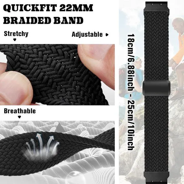 Alt view image 3 of 7 - 22mm-Quickfit-Bands for Garmin-Fenix-8-47mm - Magnetic Braided Replacement Strap for Garmin-Fenix-7/7 Pro/6/6 Pro/5/5 Plus Forerunner 965/955/945/Approach S70 47mm/S62/S60/Quatix 7 Smartwatch