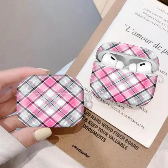Alt view image 5 of 6 - Compatiable for AirPod Pro 2nd/1st Generation Case,Lightweight & Durable Resistant Hard Case with Keychain,Stylish Design AirPod Case Cover for Women(Pink White Plaid)