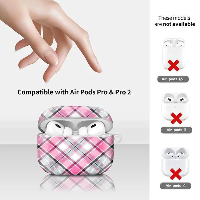 Alt view image 6 of 6 - Compatiable for AirPod Pro 2nd/1st Generation Case,Lightweight & Durable Resistant Hard Case with Keychain,Stylish Design AirPod Case Cover for Women(Pink White Plaid)