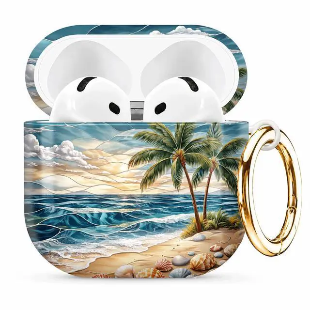 Main image of Compatible with AirPod 4th Generation (2024), Cute Protective Cover with Keychain, TPU Anti-Drop Earbuds Case for Women and Men(Tropical Beach Palm Shell)
