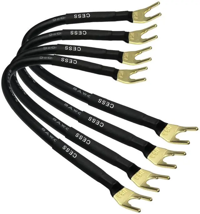 Alt view image 3 of 6 - Large Fork Speaker Cable Jumpers, 8 Inches | Fork Spade Plug To Spade Plug, 4 Pack, Premium, 8 Gauge