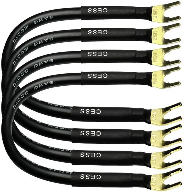 Alt view image 4 of 6 - Large Fork Speaker Cable Jumpers, 8 Inches | Fork Spade Plug To Spade Plug, 4 Pack, Premium, 8 Gauge