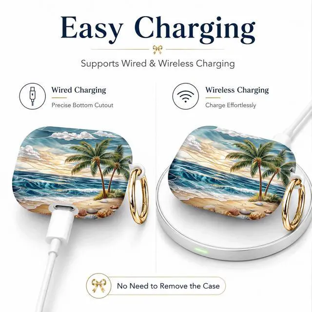 Alt view image 3 of 7 - Compatible with AirPod 4th Generation (2024), Cute Protective Cover with Keychain, TPU Anti-Drop Earbuds Case for Women and Men(Tropical Beach Palm Shell)