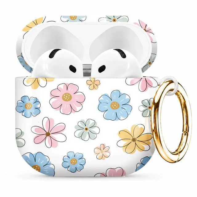 Main image of Compatible with AirPod 4th Generation (2024), Cute Protective Cover with Keychain, TPU Anti-Drop Earbuds Case for Women and Men(Colorful Floral with Pastel Tones)