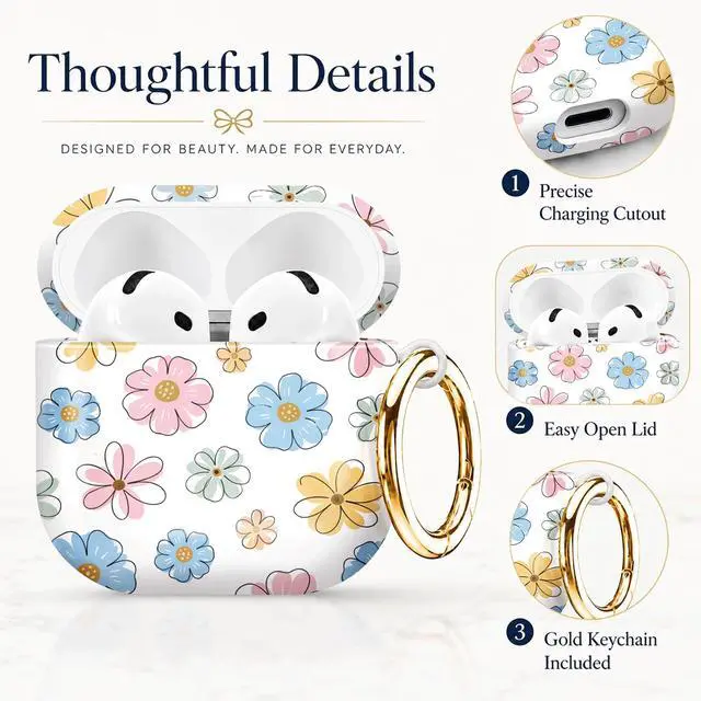 Alt view image 2 of 7 - Compatible with AirPod 4th Generation (2024), Cute Protective Cover with Keychain, TPU Anti-Drop Earbuds Case for Women and Men(Colorful Floral with Pastel Tones)