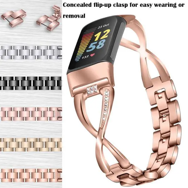 Alt view image 5 of 5 - Fit for Fitbit Charge 6 Bands for Women Men, Dressy Metal Bling Replacement Band Straps Wristbands Bracelet for Fitbit Charge 6 Fitness Tracker