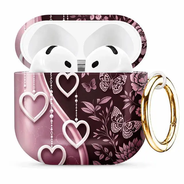 Main image of Compatible with AirPod 4th Generation (2024), Cute Protective Cover with Keychain, TPU Anti-Drop Earbuds Case for Women and Men(Floral Butterflies Hearts Chains Ribbon)