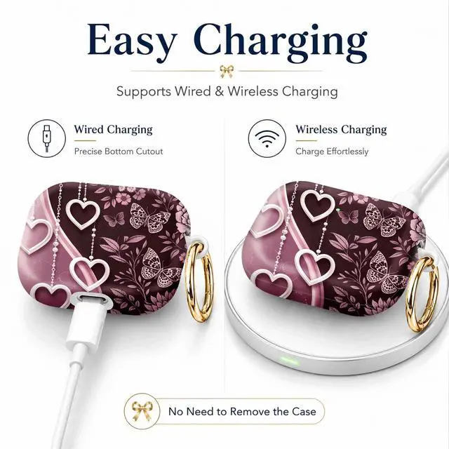 Alt view image 3 of 7 - Compatible with AirPod 4th Generation (2024), Cute Protective Cover with Keychain, TPU Anti-Drop Earbuds Case for Women and Men(Floral Butterflies Hearts Chains Ribbon)