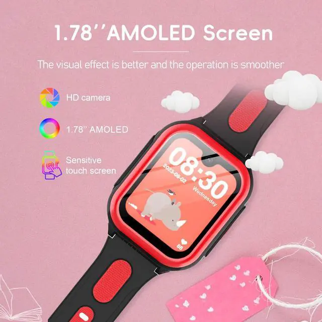 Alt view image 2 of 6 - Kids Smart Watches 1.78" AMOLED Screen Smartwatches Boys Girls 6-12 Year GPS Location Video Calls SOS Camera Message Pedometer