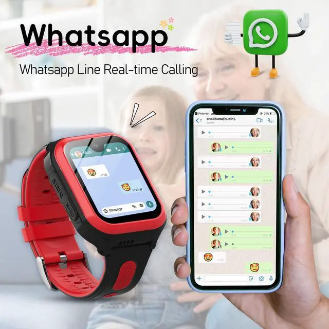 Alt view image 4 of 6 - Kids Smart Watches 1.78" AMOLED Screen Smartwatches Boys Girls 6-12 Year GPS Location Video Calls SOS Camera Message Pedometer