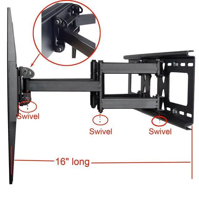 Alt view image 3 of 7 - Tilt Swivel TV Wall Mount 32"- 70" LCD LED Plasma TV with VESA 200x200,400x400,up to 600x400 mm, Full Motion Articulating Dual Arm Mount Fits up to 24" Studs MW365B2H C20