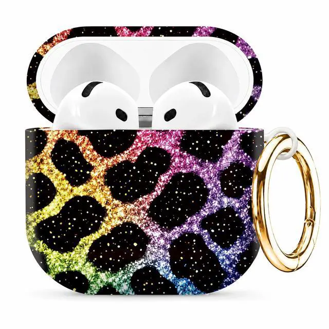 Main image of Compatible with AirPod 4th Generation (2024), Cute Protective Cover with Keychain, TPU Anti-Drop Earbuds Case for Women and Men(Rainbow Leopard Glitter)
