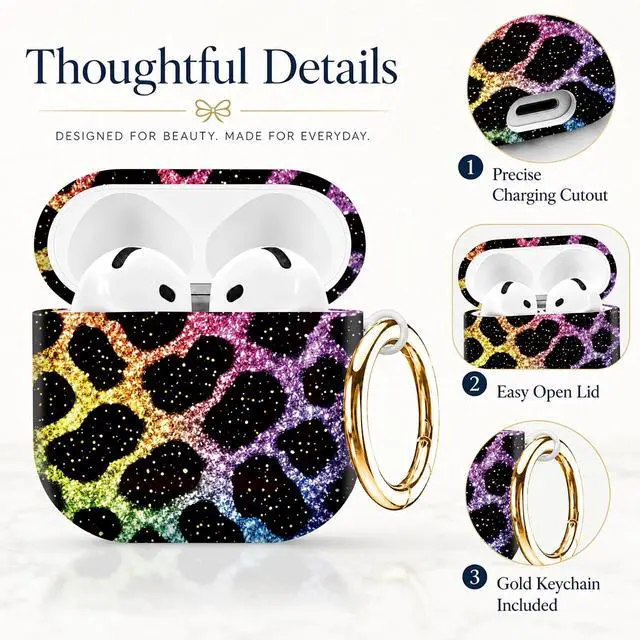 Alt view image 2 of 7 - Compatible with AirPod 4th Generation (2024), Cute Protective Cover with Keychain, TPU Anti-Drop Earbuds Case for Women and Men(Rainbow Leopard Glitter)