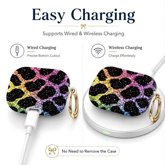 Alt view image 3 of 7 - Compatible with AirPod 4th Generation (2024), Cute Protective Cover with Keychain, TPU Anti-Drop Earbuds Case for Women and Men(Rainbow Leopard Glitter)