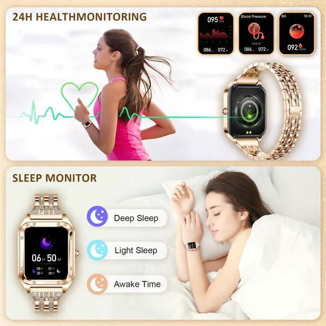 Alt view image 5 of 6 - Smart Watch for Women 1.59" iPhone & Android Luxury Diamond Bluetooth Call | Fitness Tracker/AI Voice Control/Heart Rate Sleep Monitor, 120+ Sport Modes IP68 Waterproof, Rose Gold/2 Bands