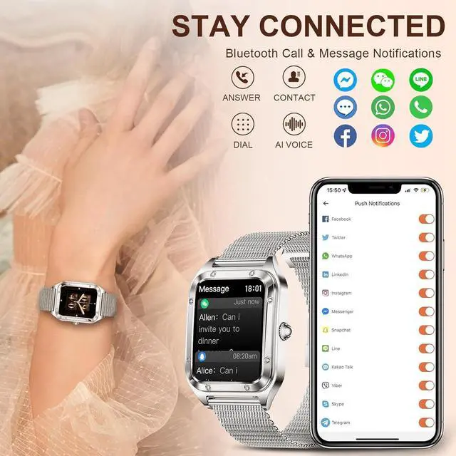 Alt view image 3 of 7 - Smart Watch for Women 1.59" HD for Android iPhone Bluetooth Call 3 Bands | Fitness Tracker/AI Voice Control/Heart Rate Sleep Monitor, 120+ Sports Modes/IP68 Waterproof, Silver