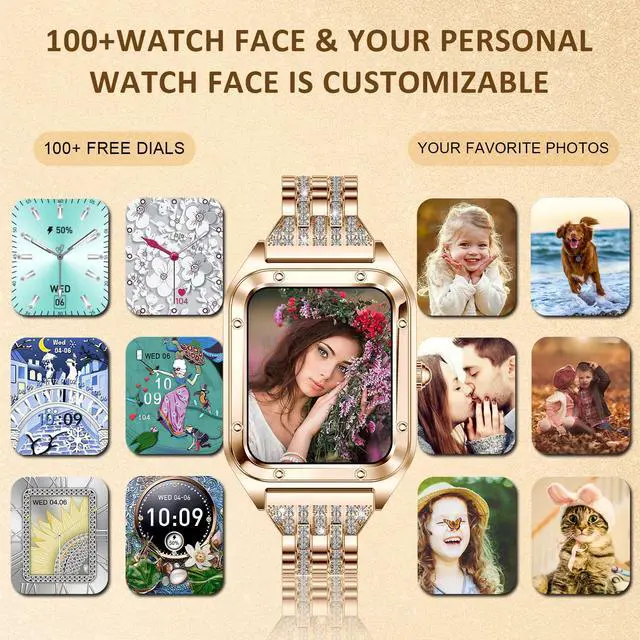 Alt view image 6 of 6 - Smart Watch for Women 1.59" iPhone & Android Luxury Diamond Bluetooth Call | Fitness Tracker/AI Voice Control/Heart Rate Sleep Monitor, 120+ Sport Modes IP68 Waterproof, Rose Gold/2 Bands