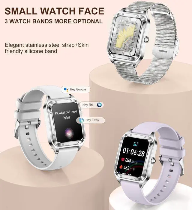 Alt view image 2 of 7 - Smart Watch for Women 1.59" HD for Android iPhone Bluetooth Call 3 Bands | Fitness Tracker/AI Voice Control/Heart Rate Sleep Monitor, 120+ Sports Modes/IP68 Waterproof, Silver