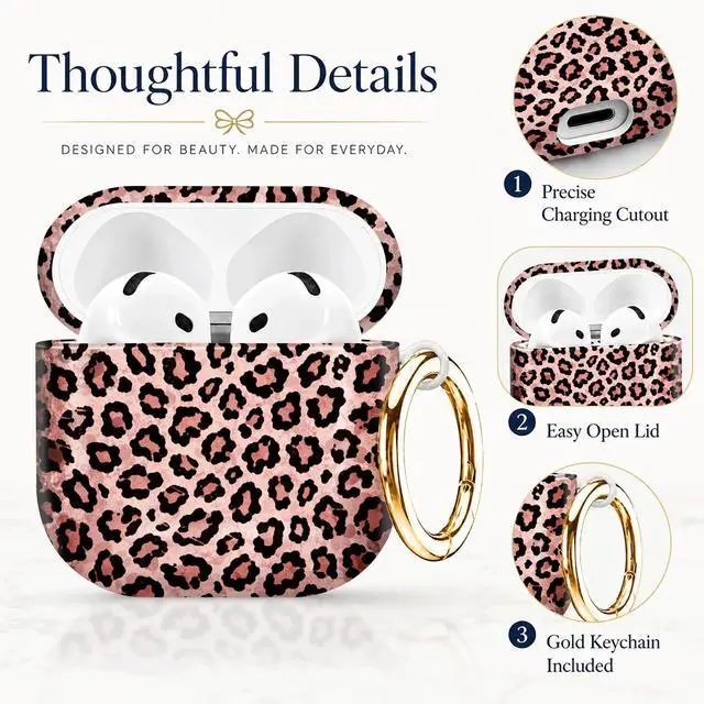 Alt view image 2 of 7 - Compatible with AirPod 4th Generation (2024), Cute Protective Cover with Keychain, TPU Anti-Drop Earbuds Case for Women and Men(Pink Leopard)