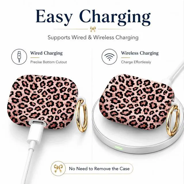 Alt view image 3 of 7 - Compatible with AirPod 4th Generation (2024), Cute Protective Cover with Keychain, TPU Anti-Drop Earbuds Case for Women and Men(Pink Leopard)