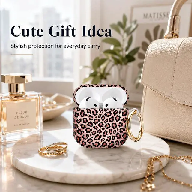 Alt view image 4 of 7 - Compatible with AirPod 4th Generation (2024), Cute Protective Cover with Keychain, TPU Anti-Drop Earbuds Case for Women and Men(Pink Leopard)
