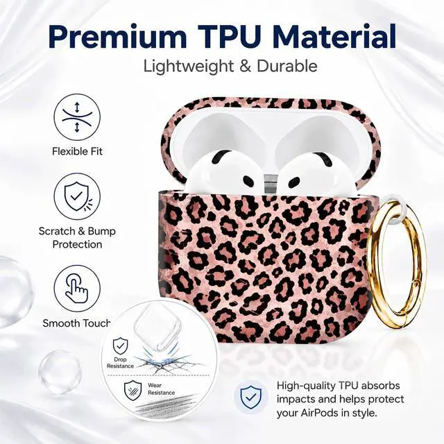 Alt view image 7 of 7 - Compatible with AirPod 4th Generation (2024), Cute Protective Cover with Keychain, TPU Anti-Drop Earbuds Case for Women and Men(Pink Leopard)
