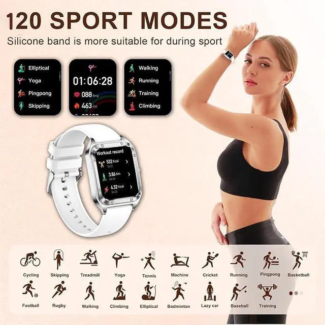 Alt view image 4 of 7 - Smart Watch for Women 1.59" HD for Android iPhone Bluetooth Call 3 Bands | Fitness Tracker/AI Voice Control/Heart Rate Sleep Monitor, 120+ Sports Modes/IP68 Waterproof, Silver