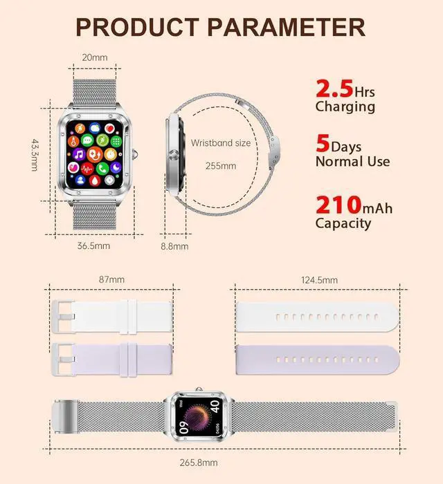 Alt view image 7 of 7 - Smart Watch for Women 1.59" HD for Android iPhone Bluetooth Call 3 Bands | Fitness Tracker/AI Voice Control/Heart Rate Sleep Monitor, 120+ Sports Modes/IP68 Waterproof, Silver