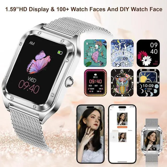 Alt view image 6 of 7 - Smart Watch for Women 1.59" HD for Android iPhone Bluetooth Call 3 Bands | Fitness Tracker/AI Voice Control/Heart Rate Sleep Monitor, 120+ Sports Modes/IP68 Waterproof, Silver