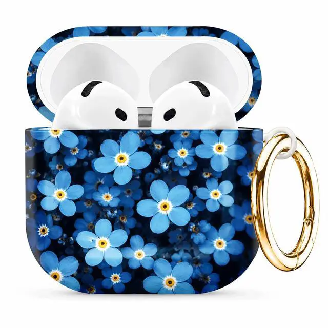 Main image of Compatible with AirPod 4th Generation (2024), Cute Protective Cover with Keychain, TPU Anti-Drop Earbuds Case for Women and Men(Blue Flowers with Yellow Centers)